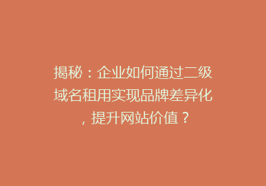 揭秘：企业如何通过二级域名租用实现品牌差异化，提升网站价值？