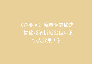 《企业网站流量翻倍秘诀：揭秘泛解析域名租用的惊人效果！》