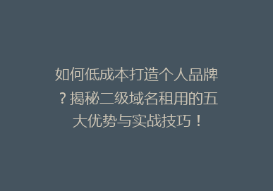 如何低成本打造个人品牌？揭秘二级域名租用的五大优势与实战技巧！