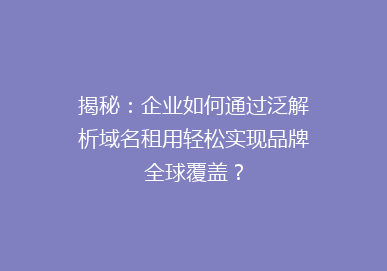 揭秘：企业如何通过泛解析域名租用轻松实现品牌全球覆盖？