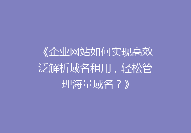 《企业网站如何实现高效泛解析域名租用，轻松管理海量域名？》