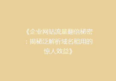 《企业网站流量翻倍秘密：揭秘泛解析域名租用的惊人效益》