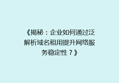 《揭秘：企业如何通过泛解析域名租用提升网络服务稳定性？》