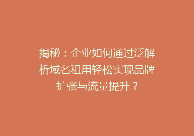 揭秘：企业如何通过泛解析域名租用轻松实现品牌扩张与流量提升？