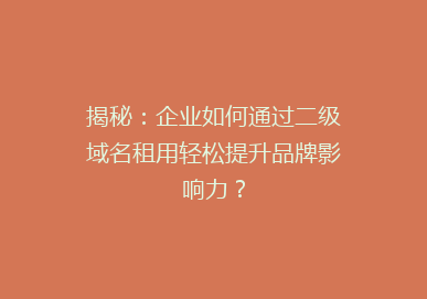揭秘：企业如何通过二级域名租用轻松提升品牌影响力？