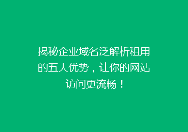 揭秘企业域名泛解析租用的五大优势，让你的网站访问更流畅！