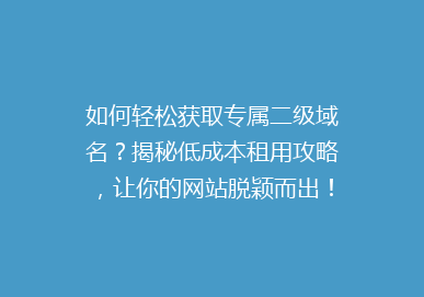如何轻松获取专属二级域名？揭秘低成本租用攻略，让你的网站脱颖而出！