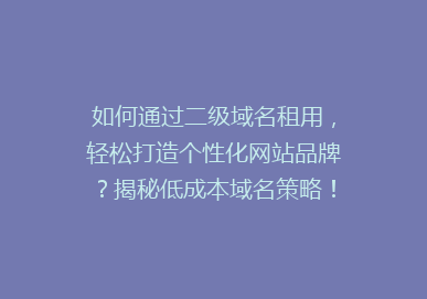 如何通过二级域名租用，轻松打造个性化网站品牌？揭秘低成本域名策略！