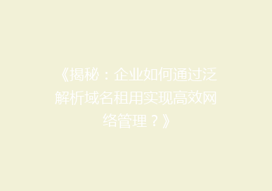 《揭秘：企业如何通过泛解析域名租用实现高效网络管理？》