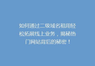 如何通过二级域名租用轻松拓展线上业务，揭秘热门网站背后的秘密！