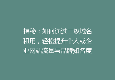 揭秘：如何通过二级域名租用，轻松提升个人或企业网站流量与品牌知名度？