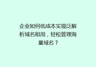 企业如何低成本实现泛解析域名租用，轻松管理海量域名？