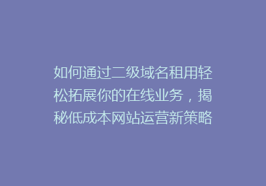 如何通过二级域名租用轻松拓展你的在线业务，揭秘低成本网站运营新策略！