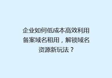 企业如何低成本高效利用备案域名租用，解锁域名资源新玩法？
