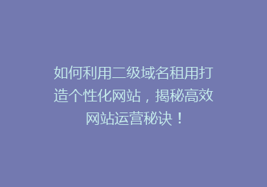 如何利用二级域名租用打造个性化网站，揭秘高效网站运营秘诀！