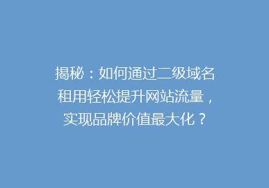 揭秘：如何通过二级域名租用轻松提升网站流量，实现品牌价值最大化？