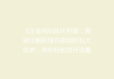 《企业网站优化利器：揭秘泛解析域名租用的五大优势，助你轻松提升流量！》