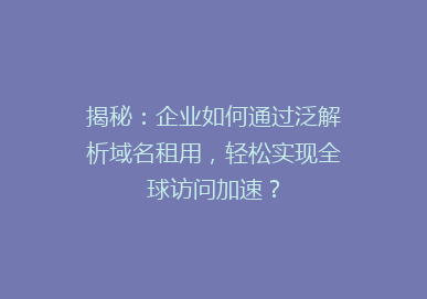 揭秘：企业如何通过泛解析域名租用，轻松实现全球访问加速？