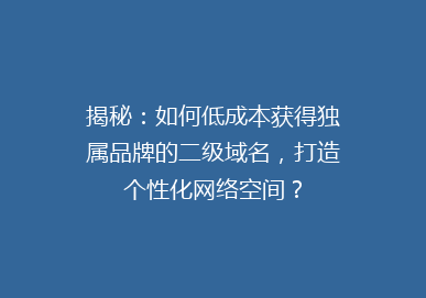 揭秘：如何低成本获得独属品牌的二级域名，打造个性化网络空间？
