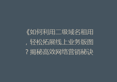 《如何利用二级域名租用，轻松拓展线上业务版图？揭秘高效网络营销秘诀》