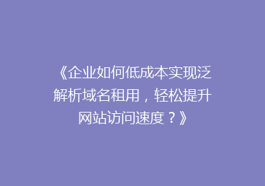《企业如何低成本实现泛解析域名租用，轻松提升网站访问速度？》