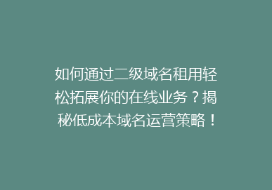 如何通过二级域名租用轻松拓展你的在线业务？揭秘低成本域名运营策略！