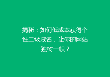 揭秘：如何低成本获得个性二级域名，让你的网站独树一帜？