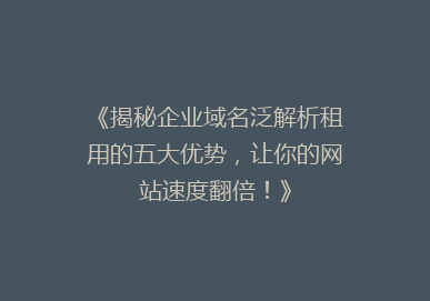 《揭秘企业域名泛解析租用的五大优势，让你的网站速度翻倍！》