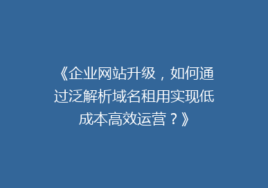 《企业网站升级，如何通过泛解析域名租用实现低成本高效运营？》