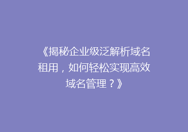 《揭秘企业级泛解析域名租用，如何轻松实现高效域名管理？》
