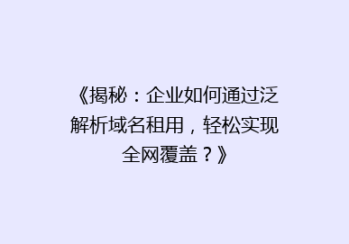 《揭秘：企业如何通过泛解析域名租用，轻松实现全网覆盖？》