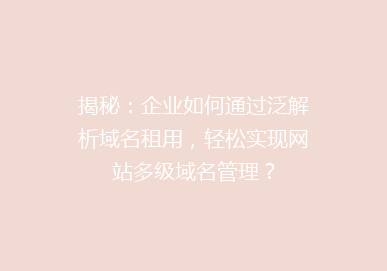 揭秘：企业如何通过泛解析域名租用，轻松实现网站多级域名管理？
