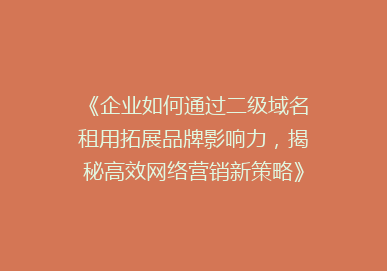《企业如何通过二级域名租用拓展品牌影响力，揭秘高效网络营销新策略》