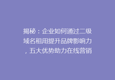 揭秘：企业如何通过二级域名租用提升品牌影响力，五大优势助力在线营销