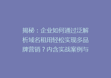 揭秘：企业如何通过泛解析域名租用轻松实现多品牌营销？内含实战案例与优势分析！