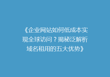《企业网站如何低成本实现全球访问？揭秘泛解析域名租用的五大优势》