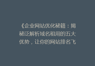 《企业网站优化秘籍：揭秘泛解析域名租用的五大优势，让你的网站排名飞跃》