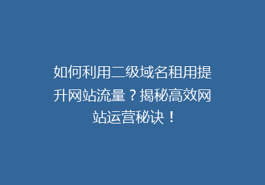 如何利用二级域名租用提升网站流量？揭秘高效网站运营秘诀！