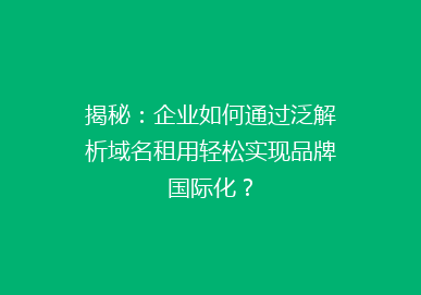 揭秘：企业如何通过泛解析域名租用轻松实现品牌国际化？