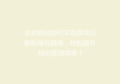 企业网站如何实现高效泛解析域名租用，轻松提升域名管理效率？