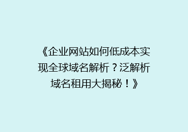 《企业网站如何低成本实现全球域名解析？泛解析域名租用大揭秘！》