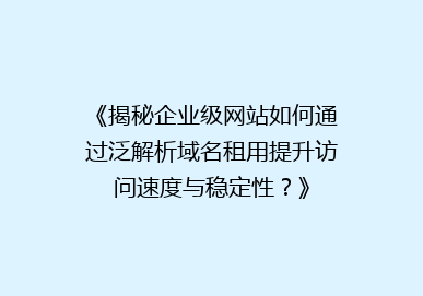 《揭秘企业级网站如何通过泛解析域名租用提升访问速度与稳定性？》