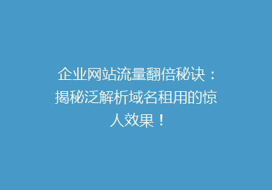 企业网站流量翻倍秘诀：揭秘泛解析域名租用的惊人效果！