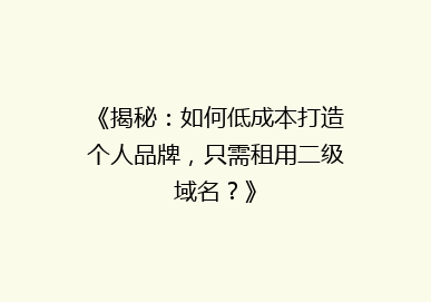 《揭秘：如何低成本打造个人品牌，只需租用二级域名？》