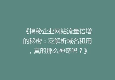 《揭秘企业网站流量倍增的秘密：泛解析域名租用，真的那么神奇吗？》