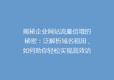 揭秘企业网站流量倍增的秘密：泛解析域名租用，如何助你轻松实现高效访问？