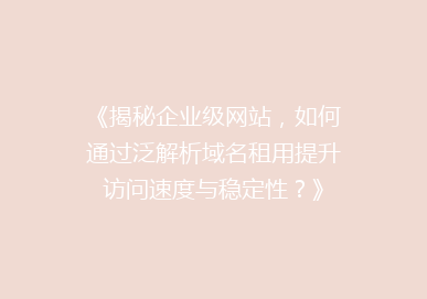 《揭秘企业级网站，如何通过泛解析域名租用提升访问速度与稳定性？》