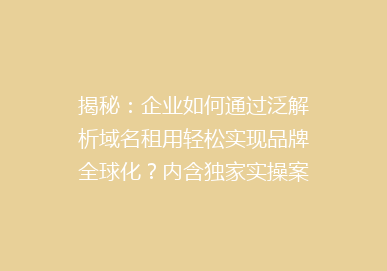 揭秘：企业如何通过泛解析域名租用轻松实现品牌全球化？内含独家实操案例！