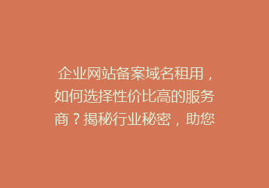 企业网站备案域名租用，如何选择性价比高的服务商？揭秘行业秘密，助您轻松搭建在线平台！