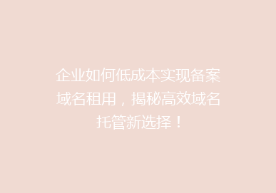企业如何低成本实现备案域名租用，揭秘高效域名托管新选择！
